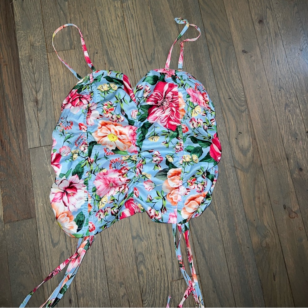Drawstring Ruched Floral Cami Top